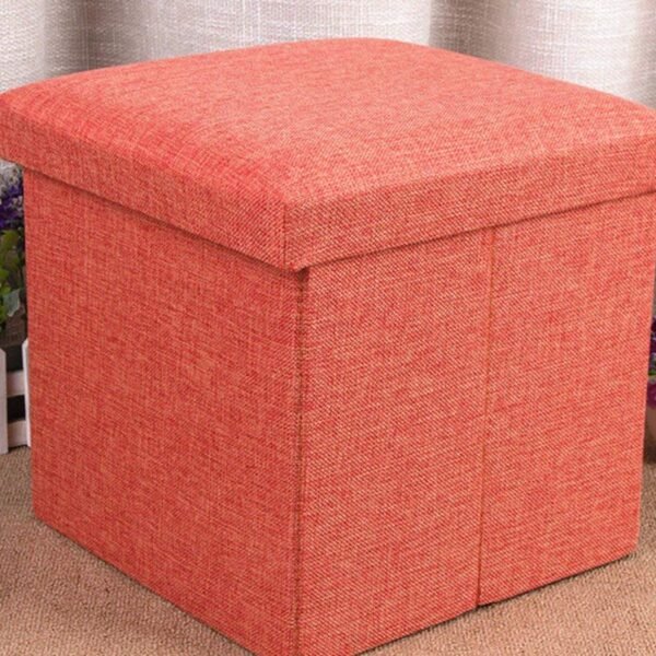 ALMAND (Label 30X30X30 cm Folding Storage Ottoman Cube Footrest Stool Coffee Table Puppy Step Top Organizer Box Pouf Chest Single Seat- Linen Orange