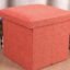 ALMAND (Label 30X30X30 cm Folding Storage Ottoman Cube Footrest Stool Coffee Table Puppy Step Top Organizer Box Pouf Chest Single Seat- Linen Orange