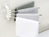 ARRAY Platinum 4 Bar Stainless Steel Folding Towel Hanging Holder Shelf Rack Organizer Portable Stand Long with Chrome Finish for Bathroom Kitchen with Hanger