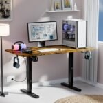 ARTIKEL Artidesk Eco Electric Height Adjustable Table for Office Work & Home-Sit Stand Gaming Desk 80kg Load, Cup Holder, 2 Hooks,Cable Organizer 2Split Tabletop (Rustic Brown, 120x60 CM)