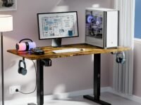 ARTIKEL Artidesk Eco Electric Height Adjustable Table for Office Work & Home-Sit Stand Gaming Desk 80kg Load, Cup Holder, 2 Hooks,Cable Organizer 2Split Tabletop (Rustic Brown, 120x60 CM)