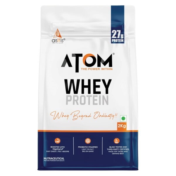 AS-IT-IS ATOM Whey Protein 2kg | 27g protein | Isolate & Concentrate | Kesar Kulfi | USA Labdoor Certified | With Digestive Enzymes for better absorption
