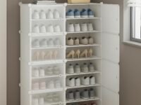 AYSIS Plastic Shoe Rack for Home | 𝟏𝟔 𝐒𝐡𝐞𝐥𝐟 Shoe Rack with Door 𝐌𝐚𝐠𝐧𝐞𝐭𝐬 for Home Storage Plastic Box Organizer, Metal Door Frame, Chappal Slipper Sandals Stand (White, 16-Shelf-8-Door)