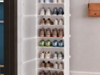 AYSIS 𝟖 𝐓𝐢𝐞𝐫 Shoe Rack for Home with Transparent Doors, Modular Dustproof Shoe Storage Cabinet, Foldable Plastic Space Saving Shoe Stand Organizer for Entryway, Bedroom & Living Room - White