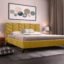 Acacia Modern Upholstered King Size Bed for Bedroom | Wooden Double Bed | Platform Cot Bed with Upholstery Premium Fabric | 6.5 x 6 Ft | Sheesham Solid Wood (Brown, Stream Yellow)