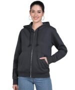 Alan Jones Clothing Women's Solid Zipper Hooded Sweatshirt | Front Zip, Ribbed Hem, Lined Hood, Casual Winter Wear