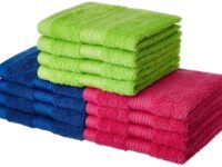Amazon Brand - Solimo 100% Cotton 12 Piece Face Towel Set, 500 GSM (Multicolour)