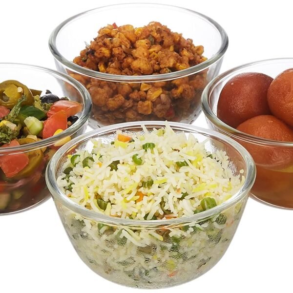 Amazon Brand - Solimo Borosilicate Round Glass/Mixing Bowl (Set Of 4 - 550 Ml), Transparent