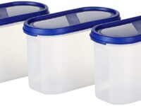 Amazon Brand - Solimo Plastic Storage Container Set with Flexi Lid (3 pieces, 1200ml)-White
