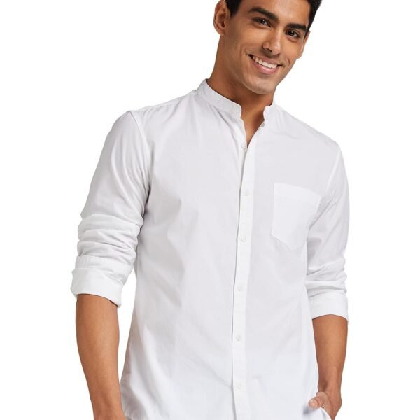 Amazon Brand - Symbol Men's Cotton Shirt | Chinese Collar | Casual | Plain | Full Sleeve | Summer - Regular Fit (Available in Plus Sizes)