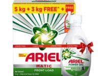 Ariel Matic Detergent Powder Front Load - 5kg + 3kg + 500g Liquid free | Removes 100 Tough Stains in 1 wash | Specially Designed for Washing Machines | Fresh Fragrance