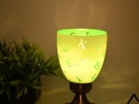Artisanal Metal Table Lamp with Hand Decorated Glass Shade A Stylish Home Decor Accent, Pack of 1, 10 X 10 X 25 Cm.