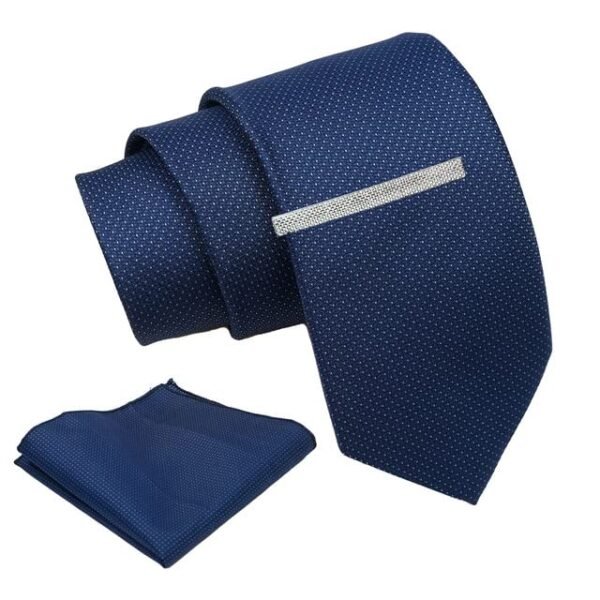 Axlon Tie for Men – Geometric Silk Neck Ties Set with Cufflinks Flower Pin, Pocket Square & Black Gift Box, Combo Necktie Sets for Office Wear, Formal Suits & Weddings (Navy, AXNW42)
