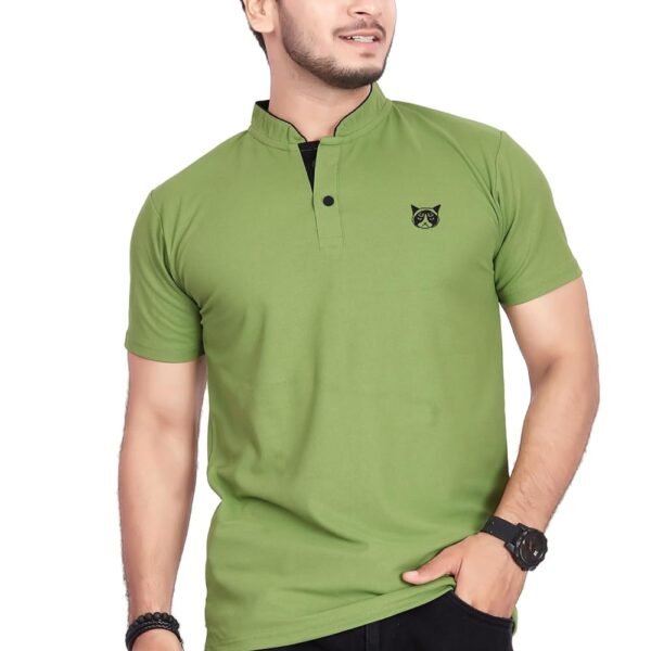 BAGHADBILLO Men's and Boy's Polyster T-Shirt with Mandarin Collared Neck Half Sleeves Closuer Button and Regular Fit | Polo t Shirt for Man