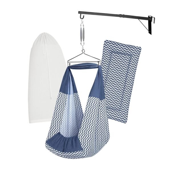 Baby Set | Pure Cotton Cloth, Removal Pad, Mosquito Net, Spring, Triangle and Window Hanger | FS- (Navy, Stripe Design)