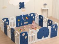 Baybee 2 in 1 Foldable Kids Playpen for Babies | Baby Play Area Indoor Setup with Basketball Set, Sensory Toys, Safety Lock, & Double Knob | Outdoor Play Pen for Kids for 0-5 Years | Baby Activity Playards for 0-5 Years (16 Panels)