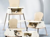 Baybee Invictus 3-in-1 High Chair for Kids – Convertible Baby Feeding Chair with Adjustable Height & Footrest, Detachable Tray, Safety Harness & Cushioned Seat – Booster Chair for 6 Months to 4 Years (Beige)