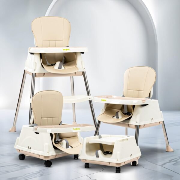 Baybee Invictus 3-in-1 High Chair for Kids – Convertible Baby Feeding Chair with Adjustable Height & Footrest, Detachable Tray, Safety Harness & Cushioned Seat – Booster Chair for 6 Months to 4 Years (Beige)