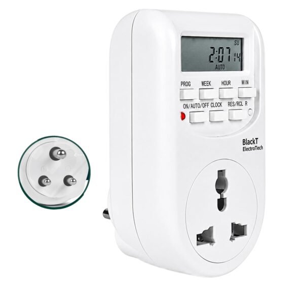 BlacktElectrotech BT41P3 : (3 PIN) Plug-in 24x7 Digital Programmable Timer Switch for Lights Control, for Mobile Charging, Glow Sign Board ETC