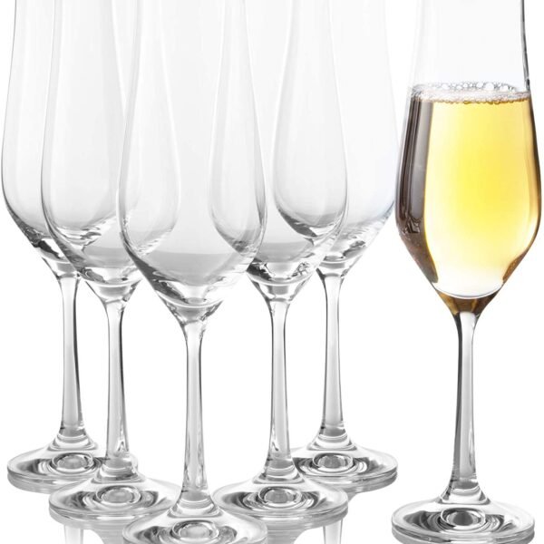 Bohemia Crystal Tulipa Champagne Flute Lead Free 170 ml Set of 6 Champagne Glasses, Sparkling Slim Wine Glass, Clear Flute, Long Stem Lead Free Champagne Glasses for Home, Bar, Restaurant