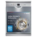 Bosch 13 Place Setting (fits up to 70 utensils) Free-Standing Dishwasher for Indian Utensils | Hygiene+ & Intensive Kadhai Program (SMS66GI01I, Silver Inox, Removes 99.9% Germs, Inbuilt Heater)
