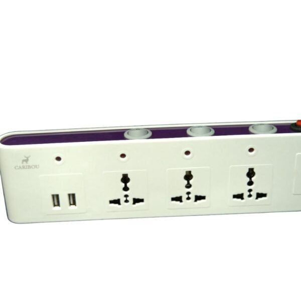 CARIBOU CBU-11 Extension Board with 12W 2 USB Charging Port |6A | 3 Universal Sockets | Overload Protector Resettable Switch | 2M ISI Power Cord |Surge Protector| Individual LED | Individual Switch