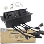 COOLCOLD 10 Module, Hydraulic 8 Cables Cubby, Conference Table Connectivity Solutions, Flip-Top Hidden Desk Module Pop Up Box with HDMI, VGA, Audio, LAN, Power & USB Port (Black) - 1 Year Warranty