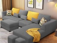 Casaliving Minta 8 Seater RHS L Shape Sofa Set with Ottoman & 2 Puffy for Living Room (8 Seater RHS, Dark Grey Colour)
