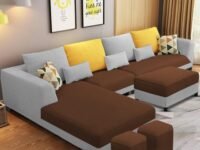 Casaliving Minta LHS 8 Seater L Shape Sofa Set with Center Table for Living Room (Brown Grey Fabric) Premium Fabric Sofa