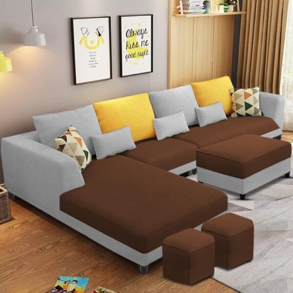 Casaliving Minta LHS 8 Seater L Shape Sofa Set with Center Table for Living Room (Brown Grey Fabric) Premium Fabric Sofa