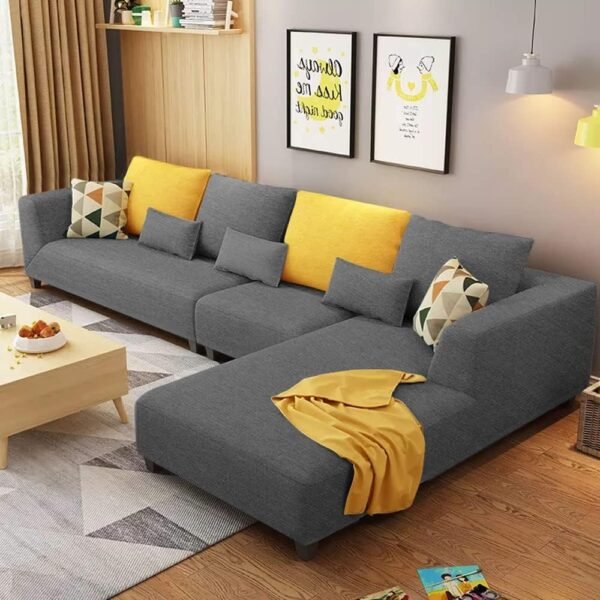 Casaliving Minta RHS 6 Seater L Shape Sofa Set for Living Room (Dark Grey Fabric) Premium Fabric Sofa Set for Living Room | Hall | Office Room