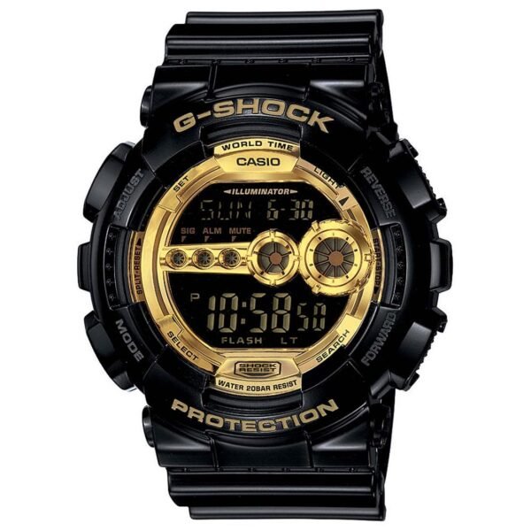 Casio G-Shock GD-100GB-1DR Black & Gold Digital Dial Black Resin Strap Men's Watch Shock And 200M Water Resistant G340