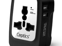 Ceptics Universal Travel Adapter, Dual USB (2.4A) with 15W Output, International Adapter Compatible for use in 150 Countries, Type A, C, G, I Output, CE & RoHS Certified – White/Black