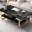 Coffee Table 2 Tier,with Storage Metal Base Engineered Wood Center Table for Living Room, Tea Table, Metal Rectangle Cocktail Table (Black-Golden)
