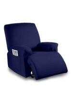 Cortina Super Stretch Printed Recliner Cover - Form-Fitted Non-Slip Recliner Chair Slipcover for Large Recliners, Soft Thick Fabric (Dark Blue)