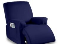 Cortina Super Stretch Printed Recliner Cover - Form-Fitted Non-Slip Recliner Chair Slipcover for Large Recliners, Soft Thick Fabric (Dark Blue)