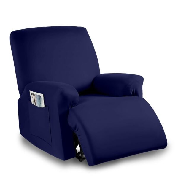 Cortina Super Stretch Printed Recliner Cover - Form-Fitted Non-Slip Recliner Chair Slipcover for Large Recliners, Soft Thick Fabric (Dark Blue)