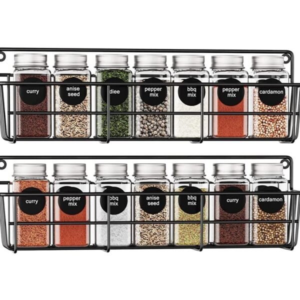 Craft Expertise Iron 2 Pack Space Saving Spice Rack Organizer – Wall Mounted Hanging Pantry Storage Shelf, Seasoning Organizer for Kitchen Cabinet Black (L-15 x W-4.75 x H-5.5 Inches Each)