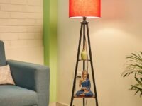 Crosscut Furniture Metal Floor Lamp with 3 Shelves (Lily Red) LED Bulb Included.