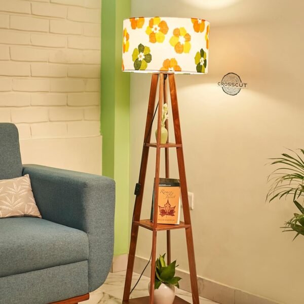 Crosscut Furniture Wooden Floor Lamp with Shelf (Fresh Flower). LED Bulb Included.