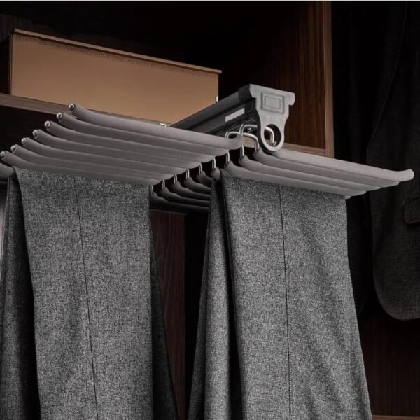 DBR Metal Kitchen Soft Close Pull-Out Trouser/Saree Rack For Wardrobe Top-Mounted Hanging Trousers Rack (Double Row Pullout Gray Color), 1 Count