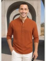 DEELMO Men's Cotton Blend Solid Regular Fit Full Sleeve Short Kurta | Men's Trendy Short Kurta