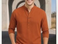 DEELMO Men's Cotton Blend Solid Regular Fit Full Sleeve Short Kurta | Men's Trendy Short Kurta