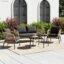 DEVOKO Nova Outdoor 4 Seater Rope Sofa Conversation Set with Comfortable All Weather Water-Resistant Cushions and Glass Top Round Center Table for Garden,Patio,Poolside(Beige & Black)