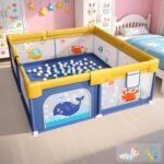 Dawnwake Playpen for Baby up to 5 Years Playards with Pit Balls and Anti-Fall Grasp Rings, Kids Activity Center with Safety Lock (No Mat, Non-Foldable) (150x180cm Blue)