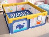 Dawnwake Playpen for Baby up to 5 Years Playards with Pit Balls and Anti-Fall Grasp Rings, Kids Activity Center with Safety Lock (No Mat, Non-Foldable) (150x180cm Blue)