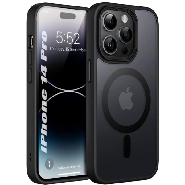 Enflamo Matte Back Cover Case Compatible with Magnatic Designed for iPhone 14 Pro | Ultra Hybrid Camera Bump Protection (Black) - Polycarbonate