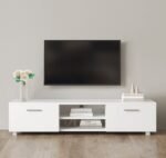 Engineered Wood Tv Stand For 55 60 65 70 Inch Tv Entertainment Center For Living Room Low Profile Tv Table Modern Tv Media Console With Storage Simple Tv Cabinet With Shelves (White)