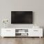 Engineered Wood Tv Stand For 55 60 65 70 Inch Tv Entertainment Center For Living Room Low Profile Tv Table Modern Tv Media Console With Storage Simple Tv Cabinet With Shelves (White)