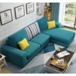 FURNY Africo 4 Seater Fabric RHS L Shape Sofa Set (Teal)